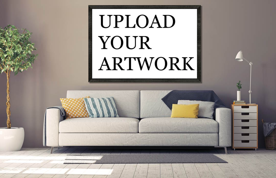 Living Room with Upload Your Artwork framed wall hanging custom art