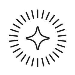 Icon of four pointed white star surrounded by lines forming a circular ray